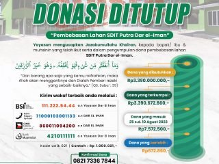 Donasi Ditutup - Wakaf Tanah Pendidikan SDIT Putra Gn. Juaro, Nanggalo (Pembukaan Donasi  06 Mei 2021 s.d. 10 Agustus 2023)