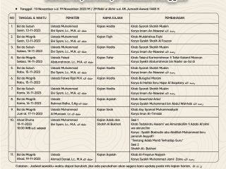 Jadwal Kajian Masjid Al-Hakim Nanggalo Lapai – 13 s.d. 19 November 2023 M / 29 Rabi'ul Akhir s.d. 05 Jumadil Awal 1445 H