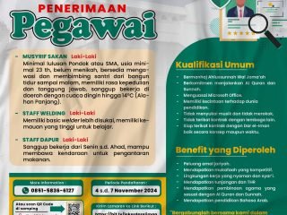 Lowongan Kerja Yayasan Dar el-Iman (Musyrif Sakan - Staff Welding - Staff Dapur)