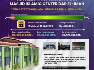 Update Donasi Penyelesaian Masjid Islamic Center Dar el-Iman - 22 Mei 2025