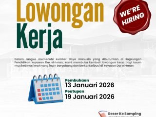Lowongan Kerja Yayasan Dar el-Iman - Staff Bendahara & Staff Management Asset, Periode Pendaftaran 13 Januari s.d. 19 Januari 2026